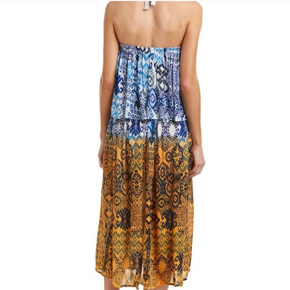Anthropologie RAGA Until Sunrise Tiered Halter Midi Dress Blue Rust Ruffled XS - Picture 2 of 12